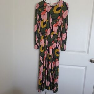 Boden Floral Long Sleeve Maxi Dress, Side Pockets, Size 2P.